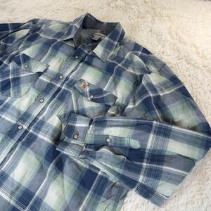 Carhartt Mens 2XL Plaid Pearl Snap Work Shirt Long Sleeve‎ Rugged Heritage Style